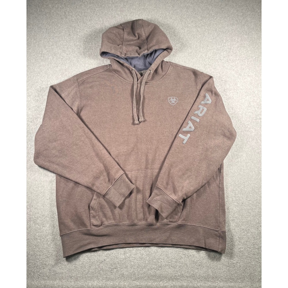 Ariat Mens Brown Heather Graphic Logo Pullover Hoodie Sweatshirt Workwear XL